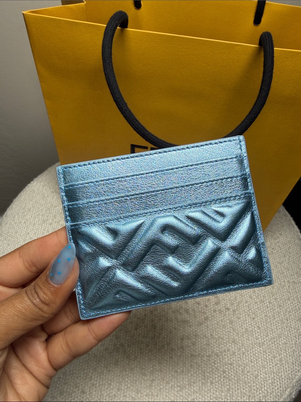 FENDI Baguette FF Card Holder Metallic Sky Blue - Picture 3 of 5